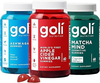 3 Bottles of Goli Favorites Bundle: Ashwagandha KSM-66, Apple Cider Vinegar, + SPECIAL Matcha Mind Supplements with Cognizin, Vitamins D2 and B12
